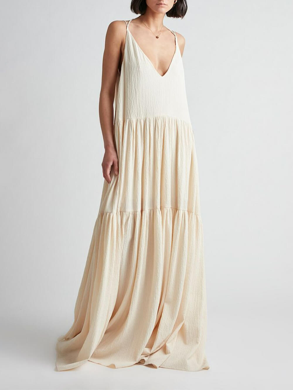 Summer Vacation Deep V-Neckline Strappy Maxi Dress - Riviera London