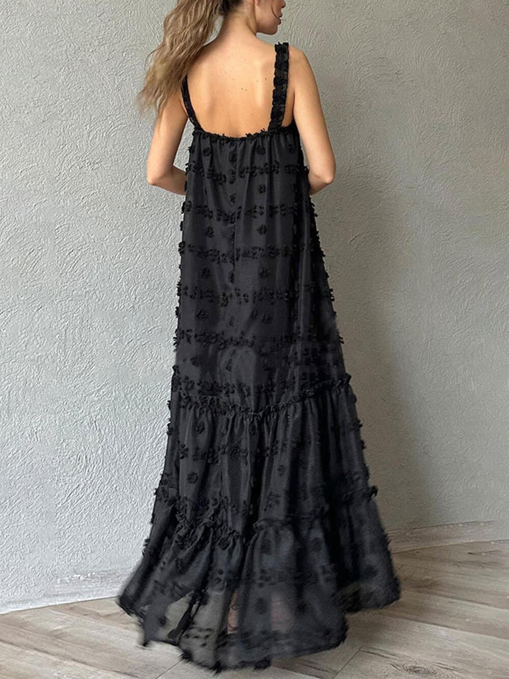 Flower Decor Pretty A-Line Layered Loose Maxi Dress - Riviera London
