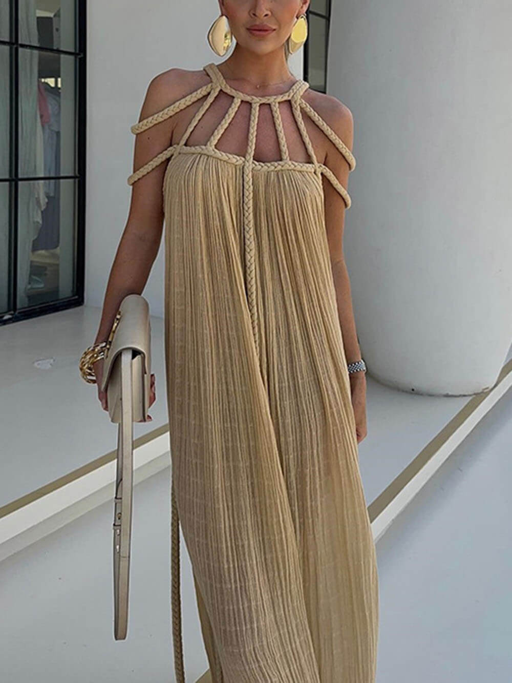 Cover Up Draped Braids Maxi Dress - Riviera London