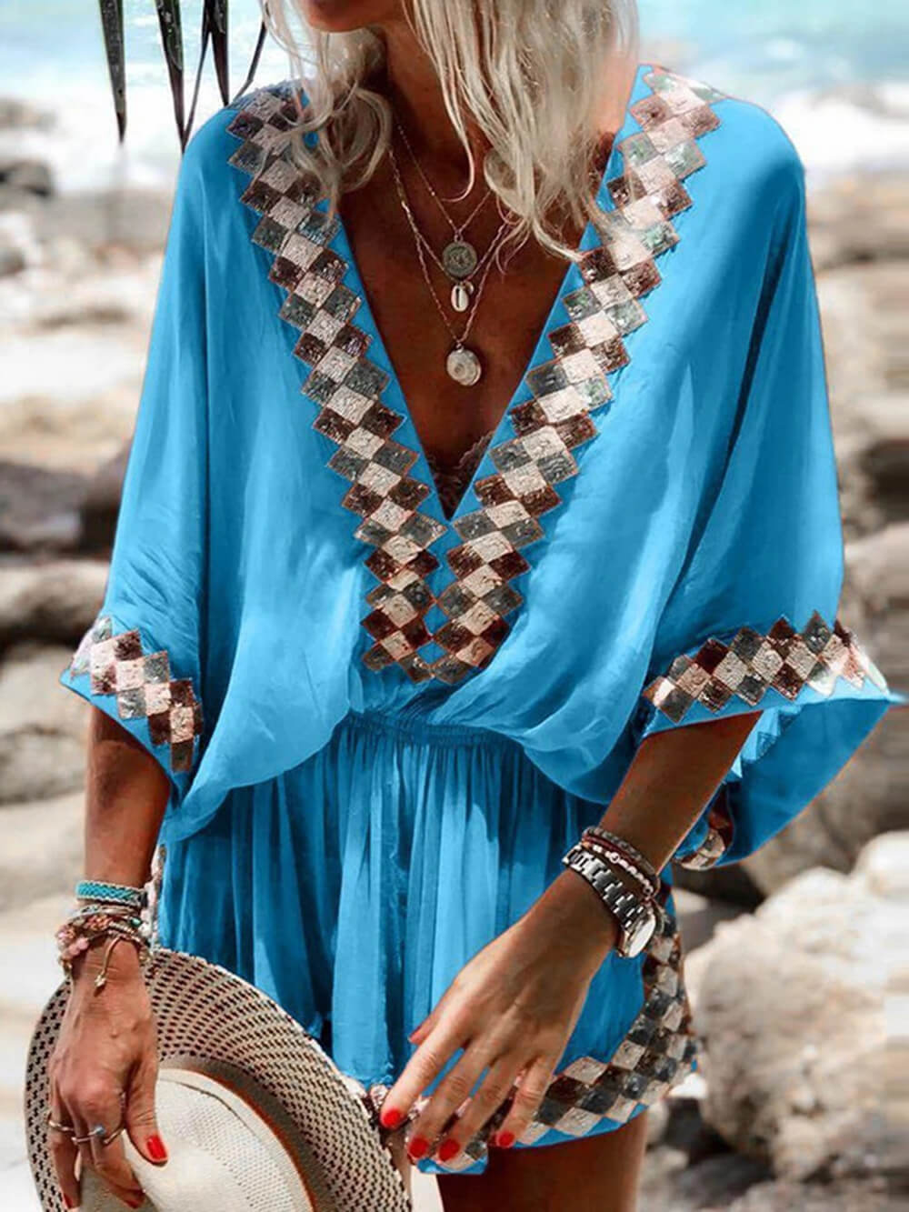 Bohemian Beach Print Kimono Romper - Riviera London