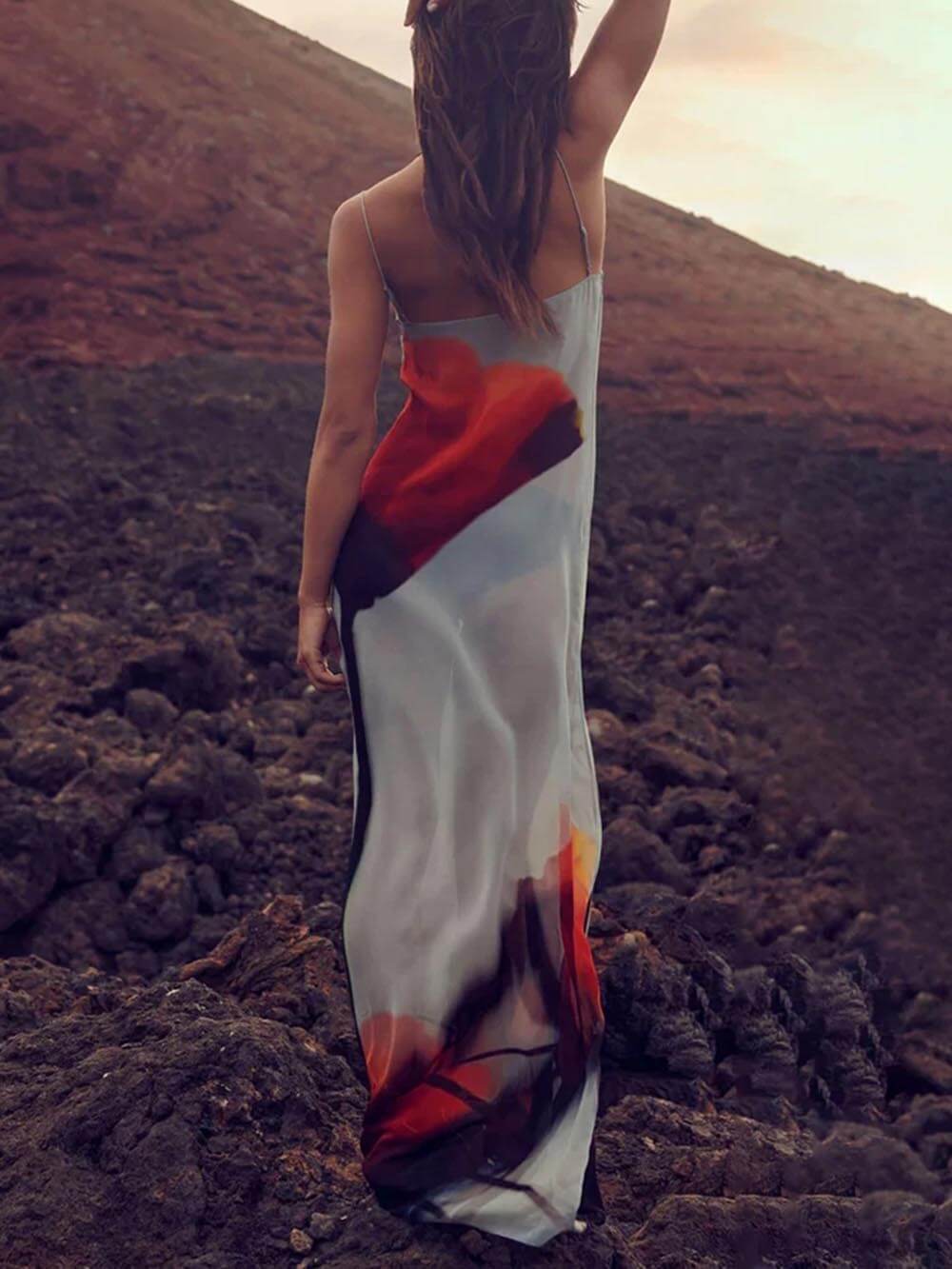 Abstract Tulip Print Vacation Slip H-Line Maxi Dress - Riviera London