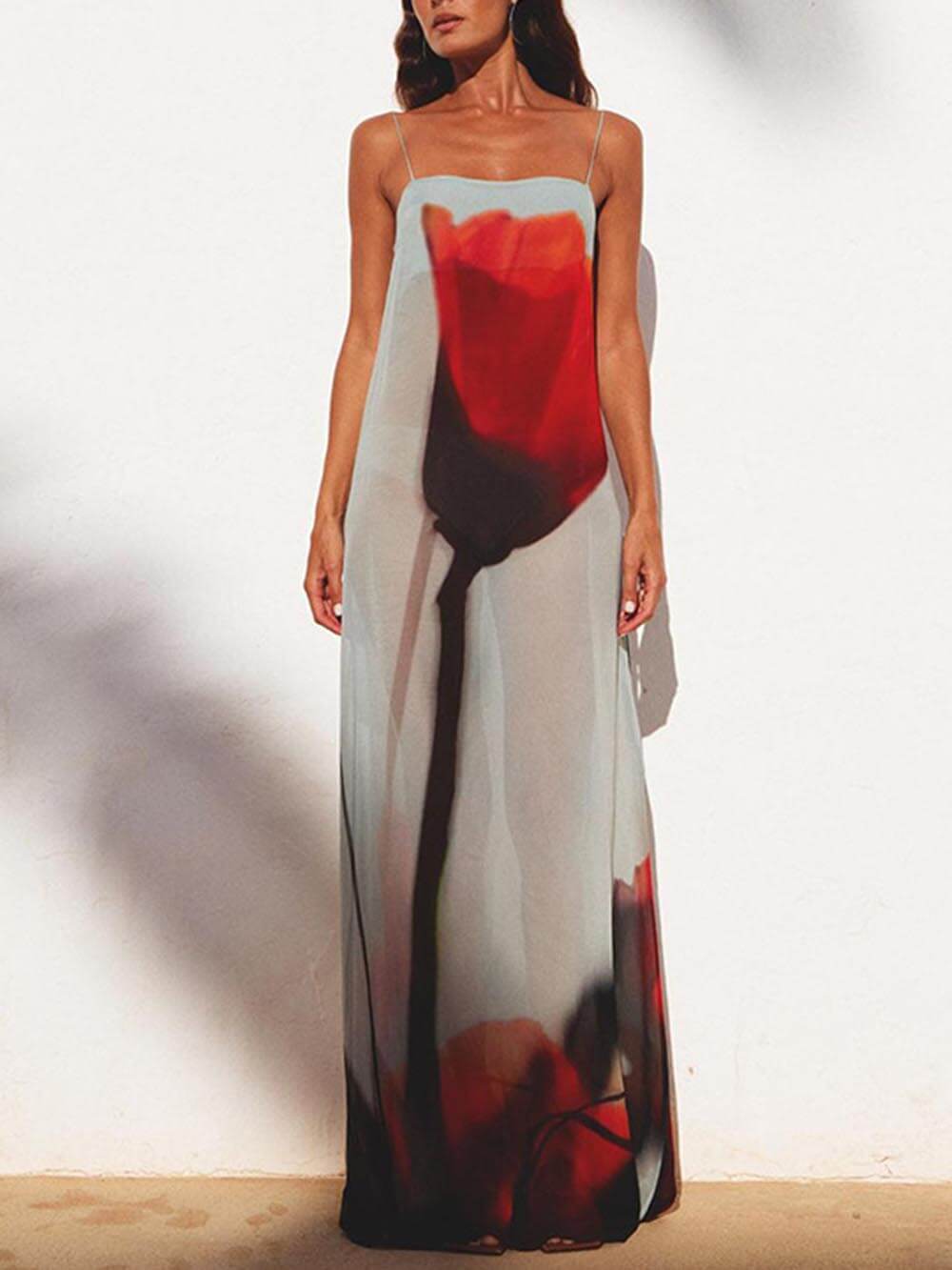 Abstract Tulip Print Vacation Slip H-Line Maxi Dress - Riviera London