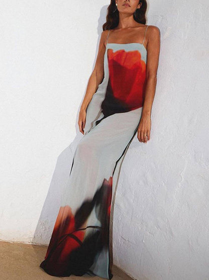 Abstract Tulip Print Vacation Slip H-Line Maxi Dress - Riviera London
