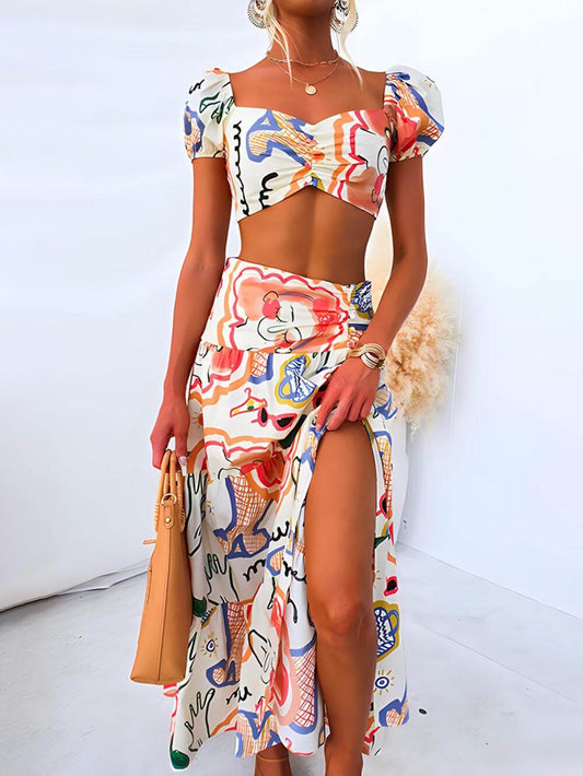 Wrap Summer Skirt And Printed Top Two-Piece Suit - Riviera London