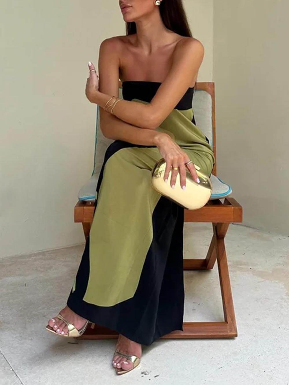 Off Shoulder Fashion Contrast Sleeveless Printed Maxi Dress - Riviera London