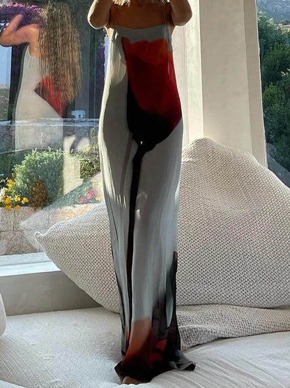 Abstract Tulip Print Vacation Slip H-Line Maxi Dress - Riviera London