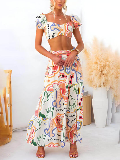 Wrap Summer Skirt And Printed Top Two-Piece Suit - Riviera London