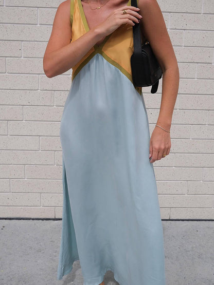 V-neck Contrasting Color Splicing Chic Dress - Riviera London