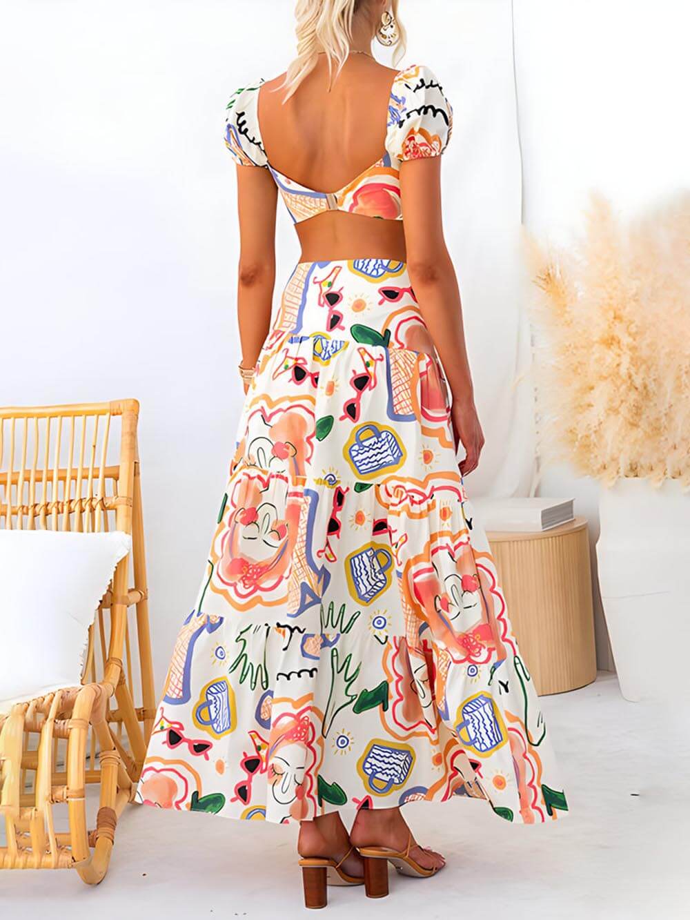Wrap Summer Skirt And Printed Top Two-Piece Suit - Riviera London