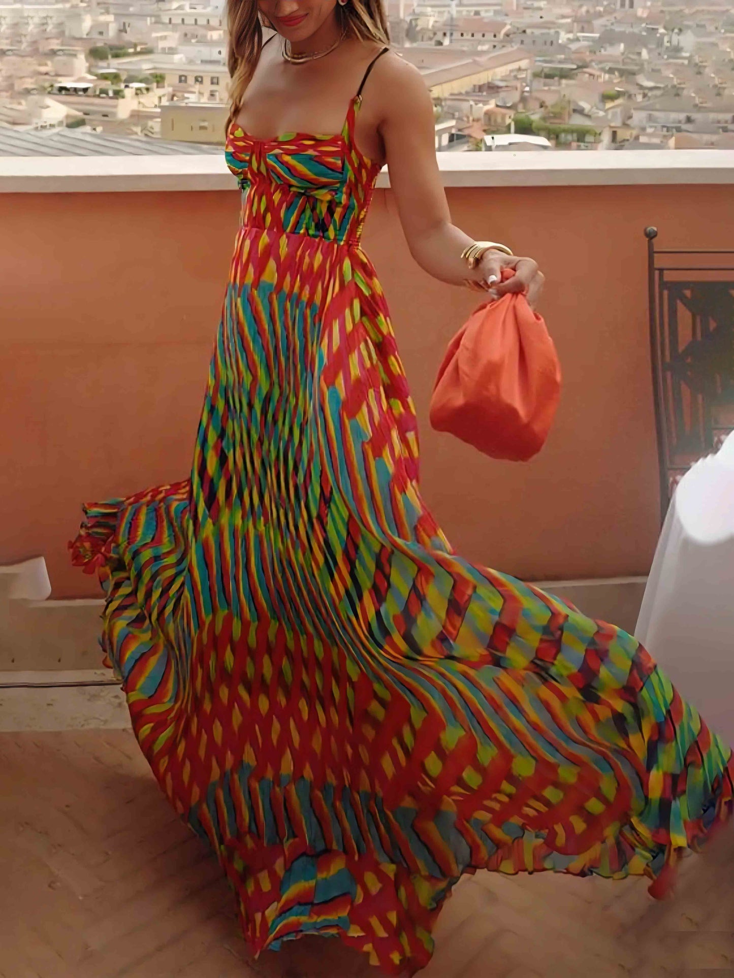Elegant Personalized Painted Print A-Line Maxi Dress - Riviera London