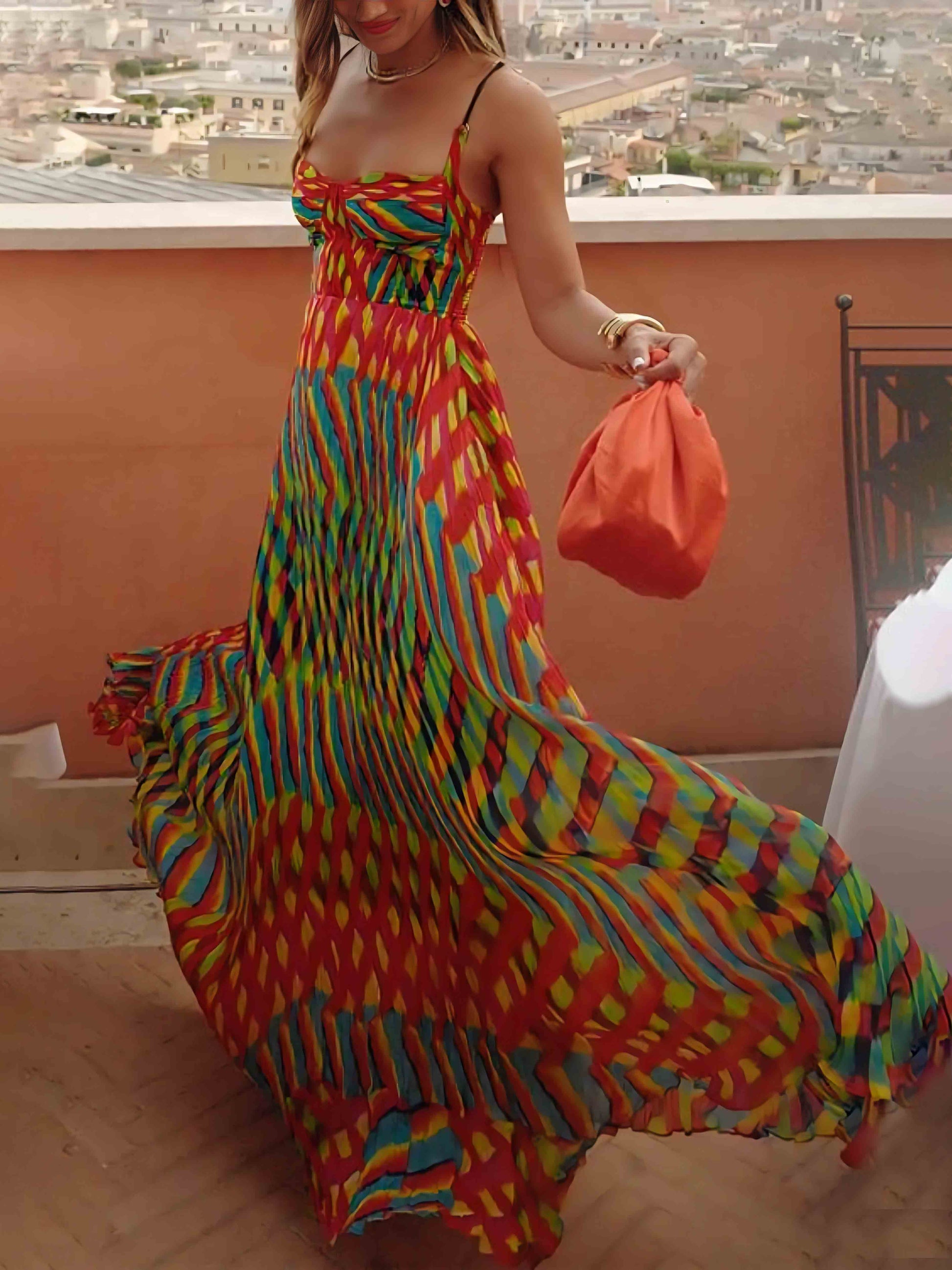 Elegant Personalized Painted Print A-Line Maxi Dress - Riviera London