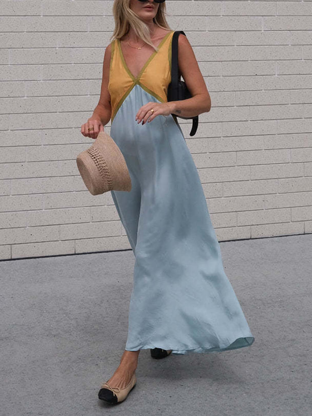 V-neck Contrasting Color Splicing Chic Dress - Riviera London