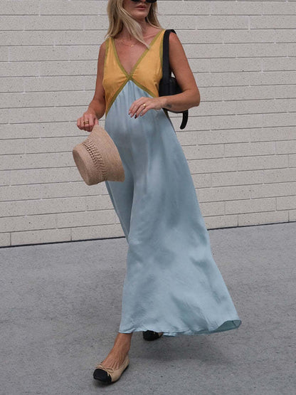 V-neck Contrasting Color Splicing Chic Dress - Riviera London