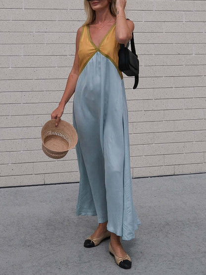 V-neck Contrasting Color Splicing Chic Dress - Riviera London