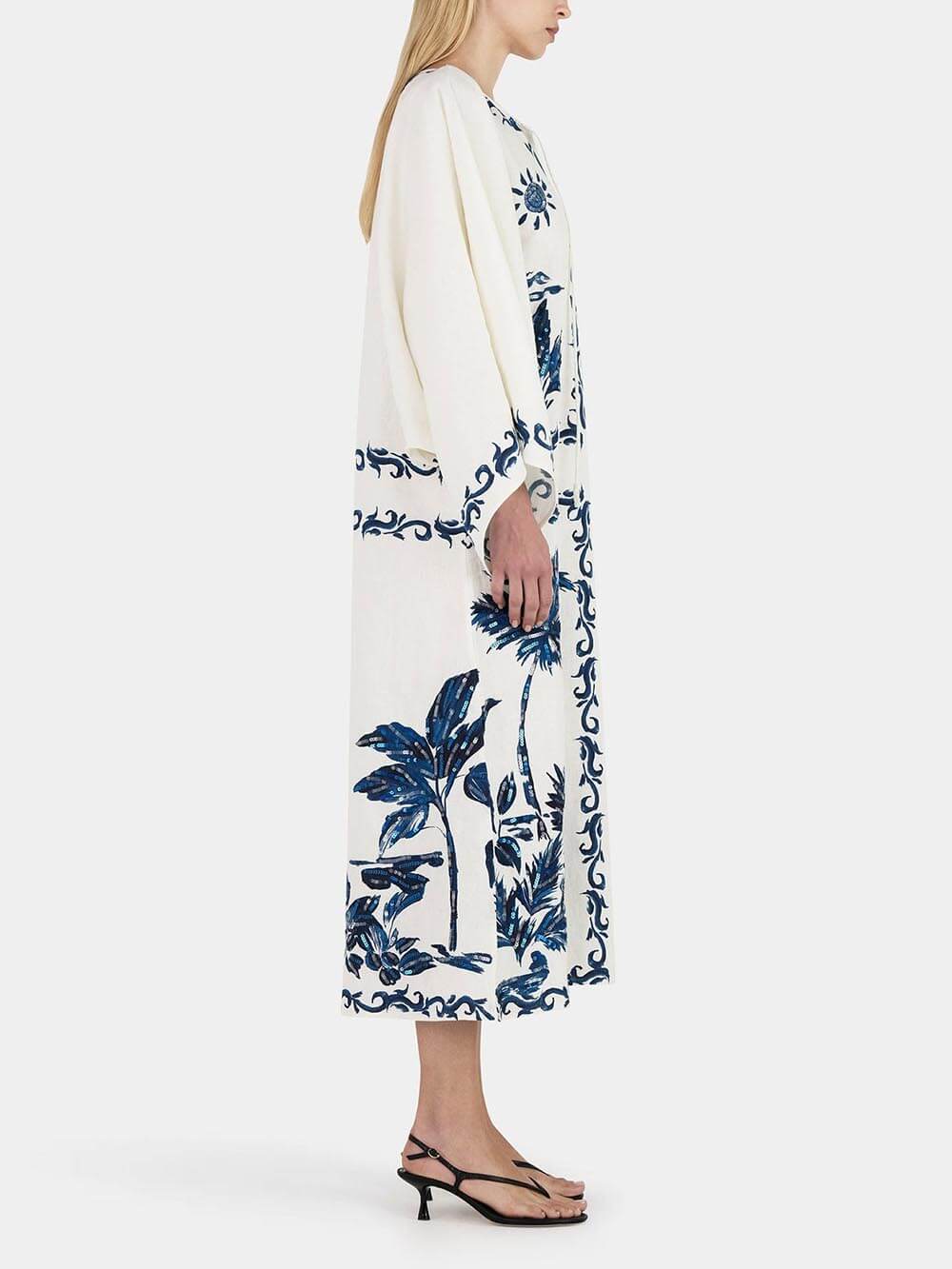 Vintage Hawaiian Print Sequined Oversized Loose Midi Dress - Riviera London