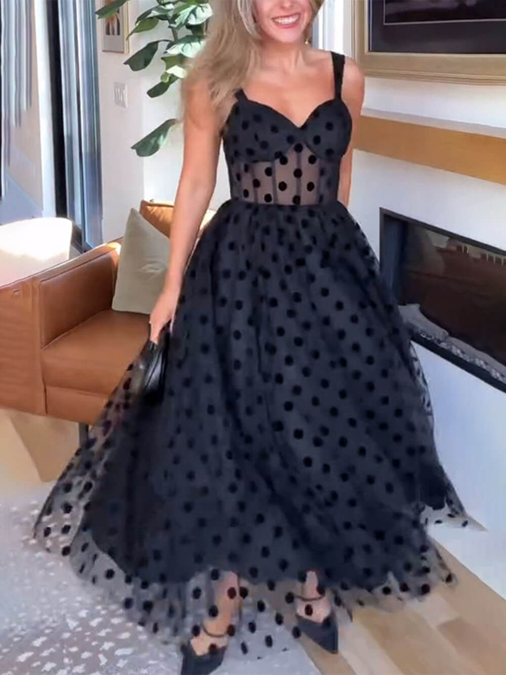 Exquisite Perfect Tulle Polka Dot Sweetheart Bustier A-Line Midi Dress - Riviera London