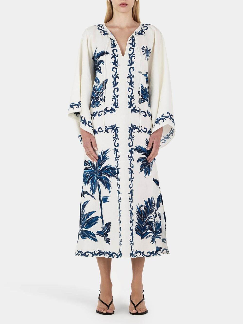 Vintage Hawaiian Print Sequined Oversized Loose Midi Dress - Riviera London