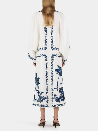 Vintage Hawaiian Print Sequined Oversized Loose Midi Dress - Riviera London
