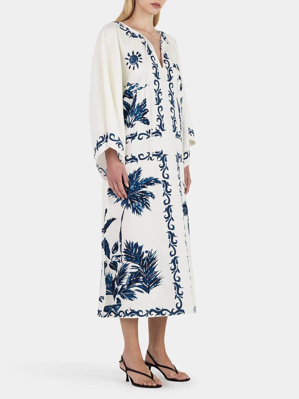 Vintage Hawaiian Print Sequined Oversized Loose Midi Dress - Riviera London