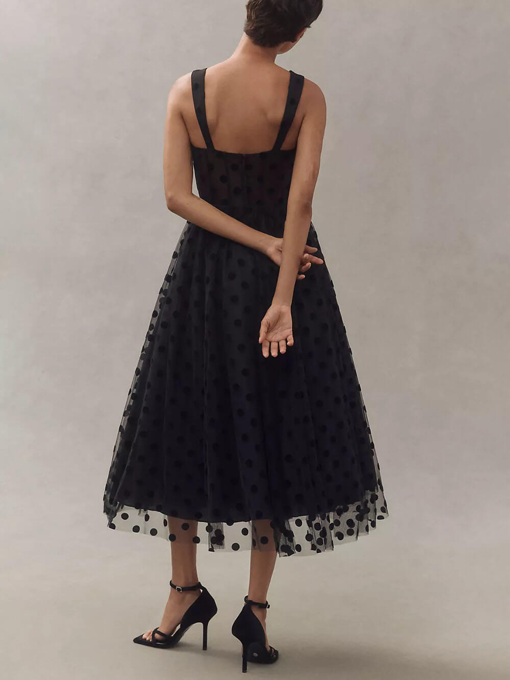Exquisite Perfect Tulle Polka Dot Sweetheart Bustier A-Line Midi Dress - Riviera London