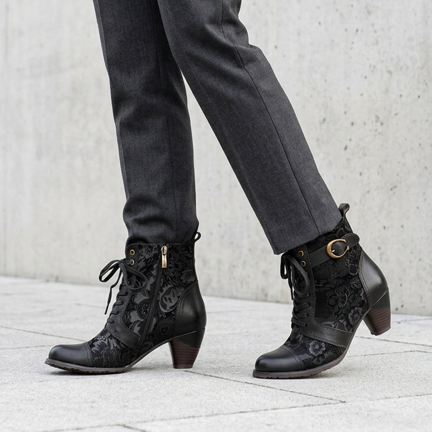 Floral Lace Up Ankle Boots
