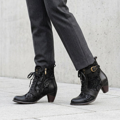 Floral Lace Up Ankle Boots