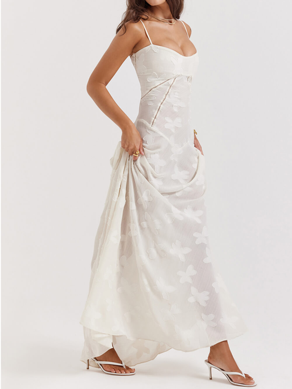 Vintage Cream Floral Lace Back Maxi Dress - Riviera London