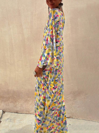 Casual Holiday Ink-dye Print Off-shoulder Maxi Dress - Riviera London
