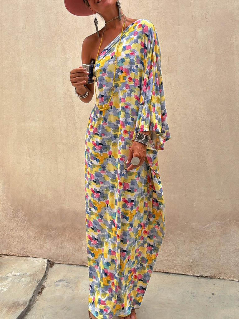 Casual Holiday Ink-dye Print Off-shoulder Maxi Dress - Riviera London
