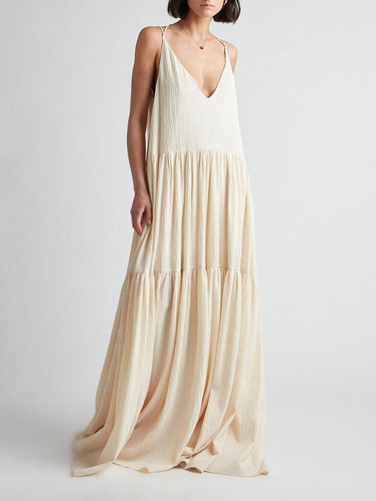Summer Vacation Deep V-Neckline Strappy Maxi Dress - Riviera London