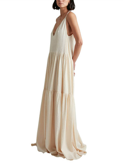 Summer Vacation Deep V-Neckline Strappy Maxi Dress - Riviera London