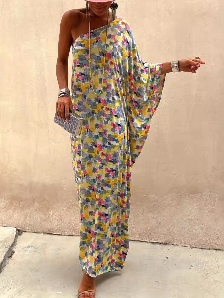Casual Holiday Ink-dye Print Off-shoulder Maxi Dress - Riviera London