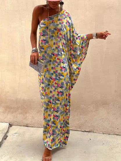 Casual Holiday Ink-dye Print Off-shoulder Maxi Dress - Riviera London
