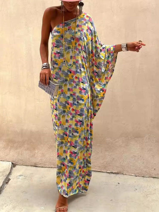 Casual Holiday Ink-dye Print Off-shoulder Maxi Dress - Riviera London
