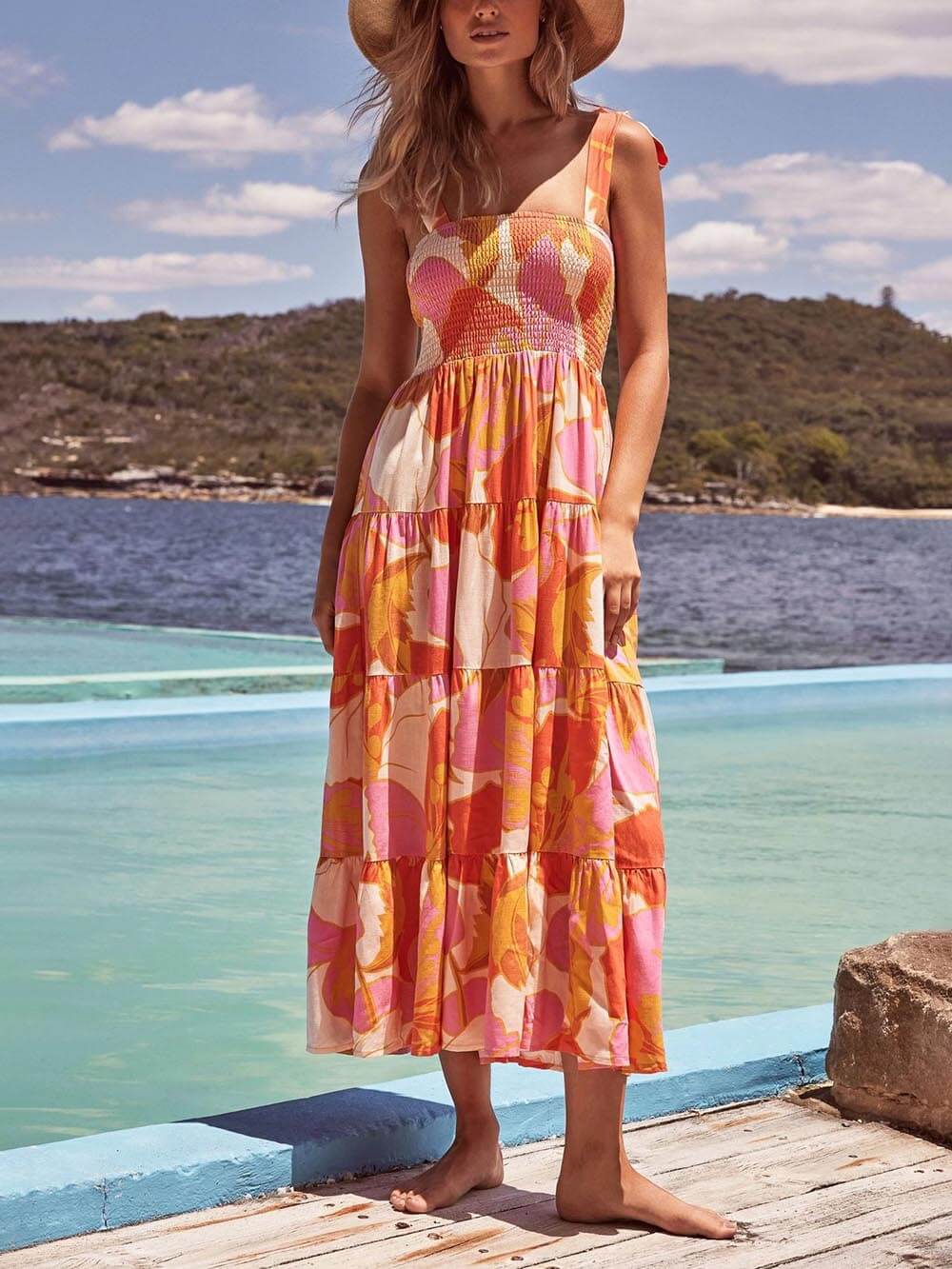 Sleeveless Sea Charm Pleated Stretch Chest Print Cami Dress - Riviera London