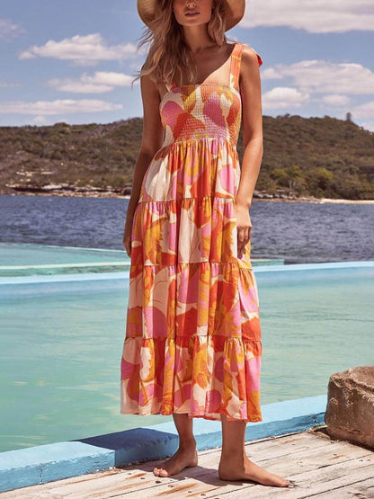 Sleeveless Sea Charm Pleated Stretch Chest Print Cami Dress - Riviera London