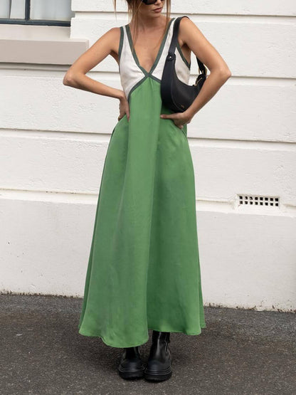 V-neck Contrasting Color Splicing Chic Dress - Riviera London