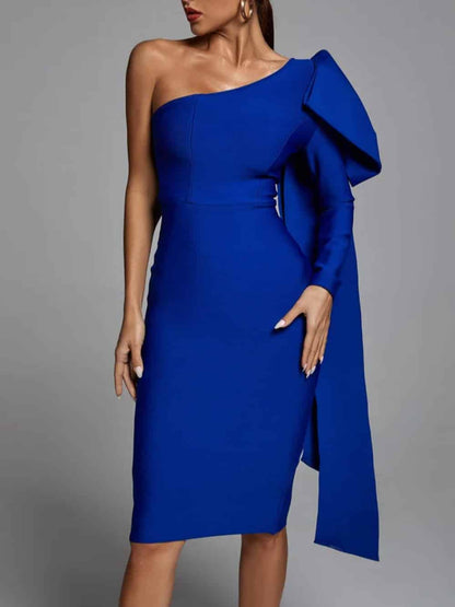 Abbey Blue One Shoulder Bandage Dress - Riviera London