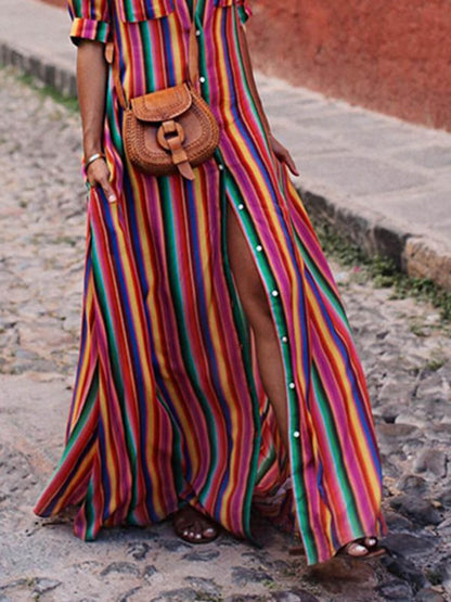 Casual Striped Printed Shirt Maxi Skirt - Riviera London