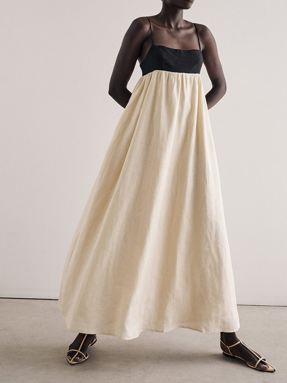 Black And White Loose Suspender Patchwork Maxi Dress - Riviera London