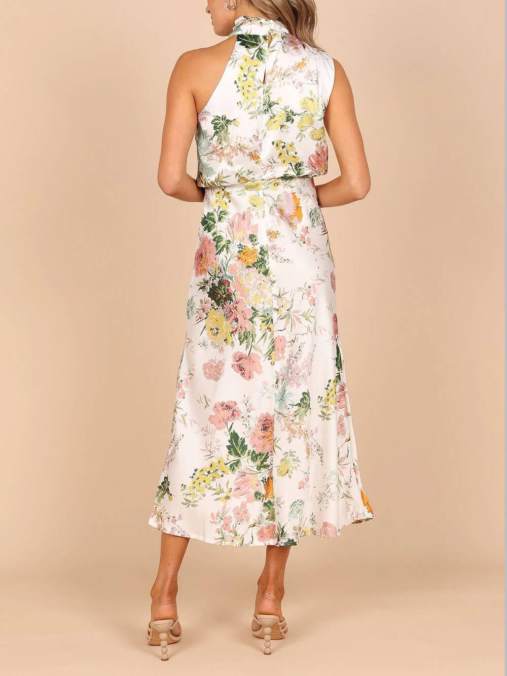 Halter Neck Floral Elastic Waist Maxi Dress - Riviera London