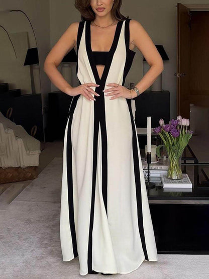 Colorblock Reversible Style A-Line Maxi Dress - Riviera London