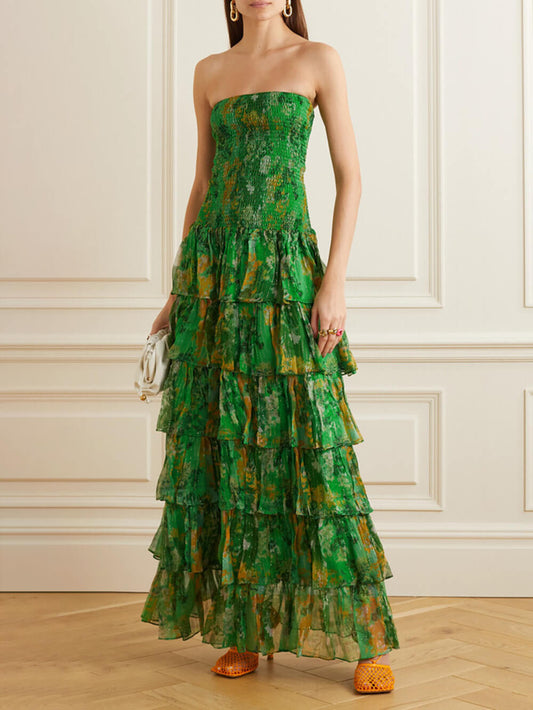 Strapless Layered Bandeau Floral Print Maxi Dress - Riviera London