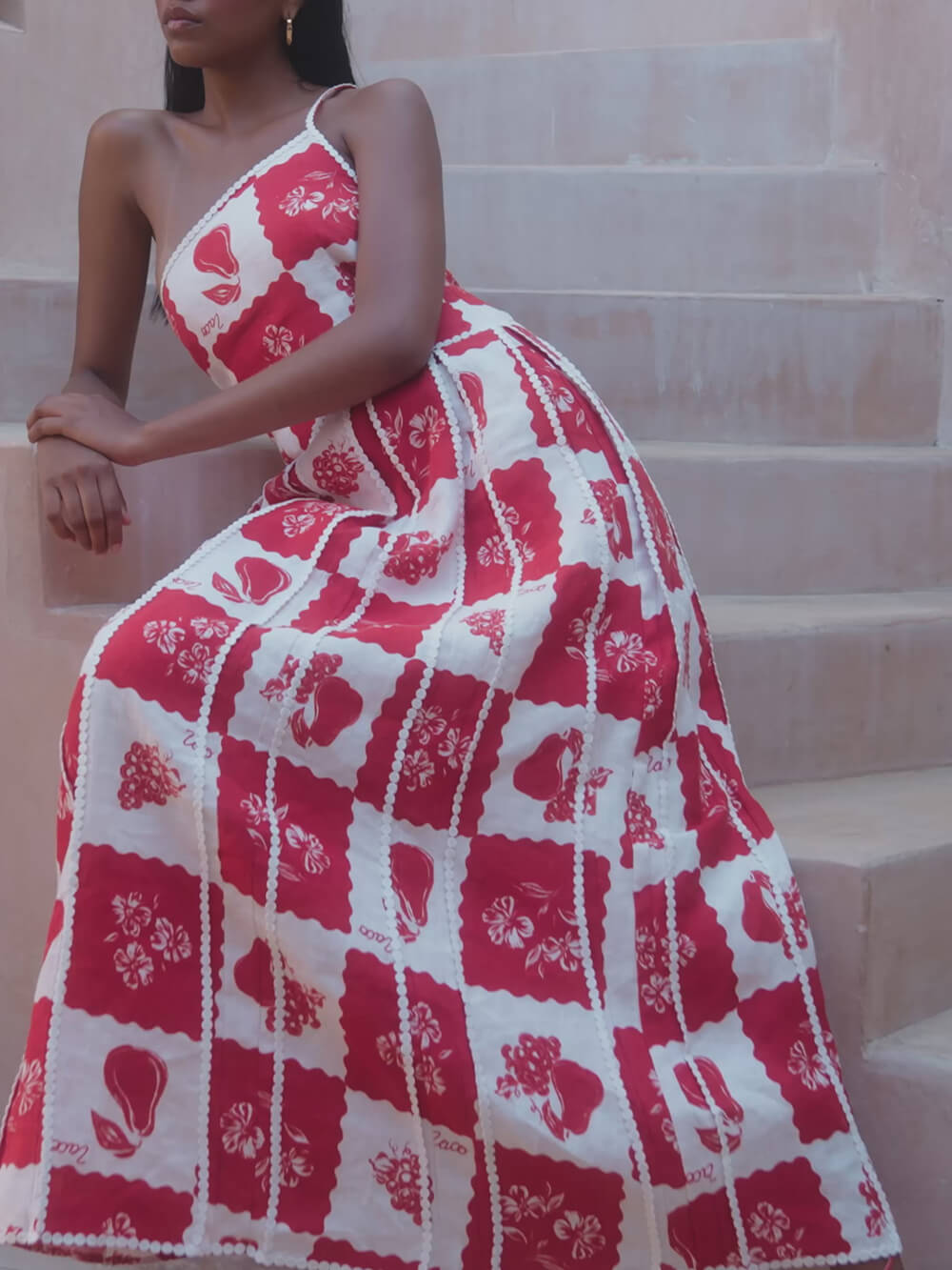 Unique Printed Floral Trim One Shoulder Flared Maxi Dress - Riviera London