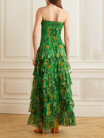 Strapless Layered Bandeau Floral Print Maxi Dress - Riviera London