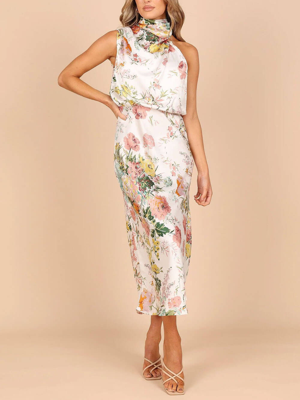Halter Neck Floral Elastic Waist Maxi Dress - Riviera London