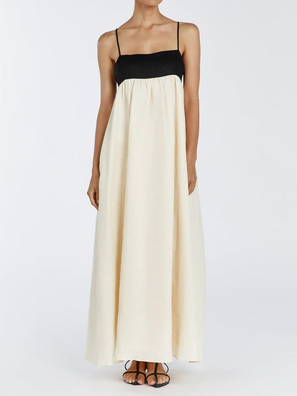 Black And White Loose Suspender Patchwork Maxi Dress - Riviera London