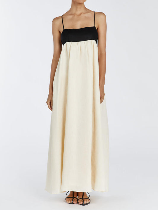 Black And White Loose Suspender Patchwork Maxi Dress - Riviera London