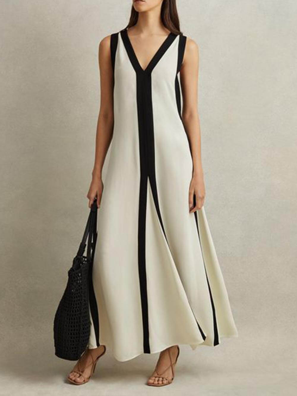 Colorblock Reversible Style A-Line Maxi Dress - Riviera London