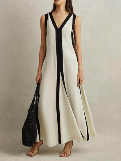 Colorblock Reversible Style A-Line Maxi Dress - Riviera London